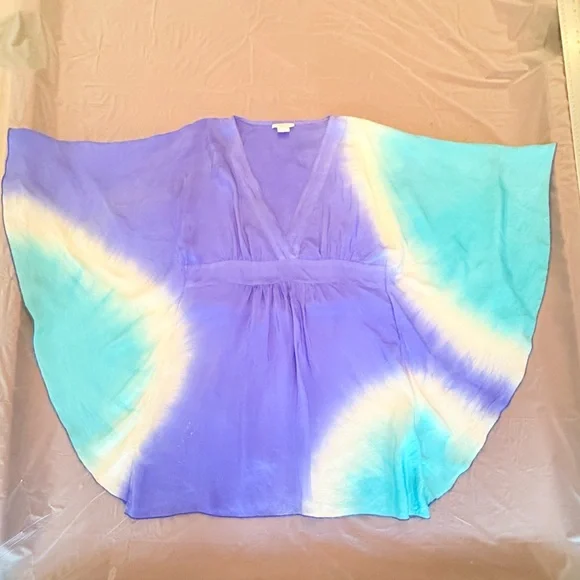 Debbie Katz Silk Blue/Teal Kaftan Cover up Dress Size Small - Picture 5 of 12